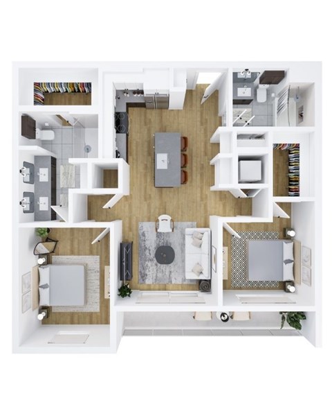 Floor plan for 2 beds, 2 baths, 1035 sqft